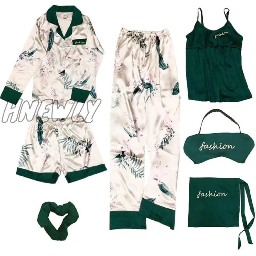 Sleepwear 7 Pieces Pyjama Set Women Autumn Winter Sexy Pajamas Sets Sleep Suits Soft Sweet Cute