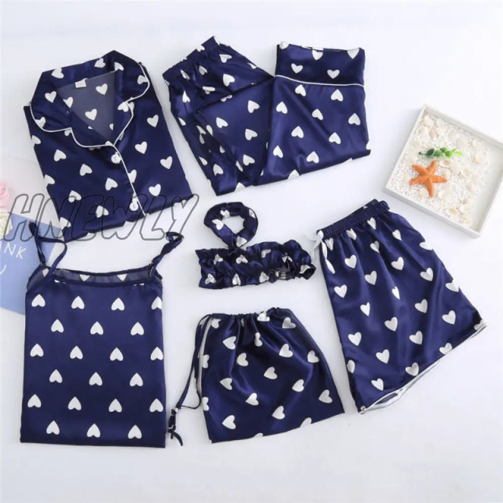 Sleepwear 7 Pieces Pyjama Set Women Autumn Winter Sexy Pajamas Sets Sleep Suits Soft Sweet Cute