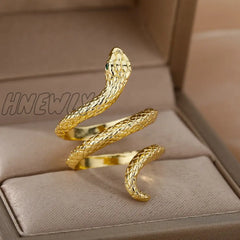 Snake Rings For Women Men Punk Hip Hop Open Adjustable Gold Plated Ring Stainless Steel Zircon