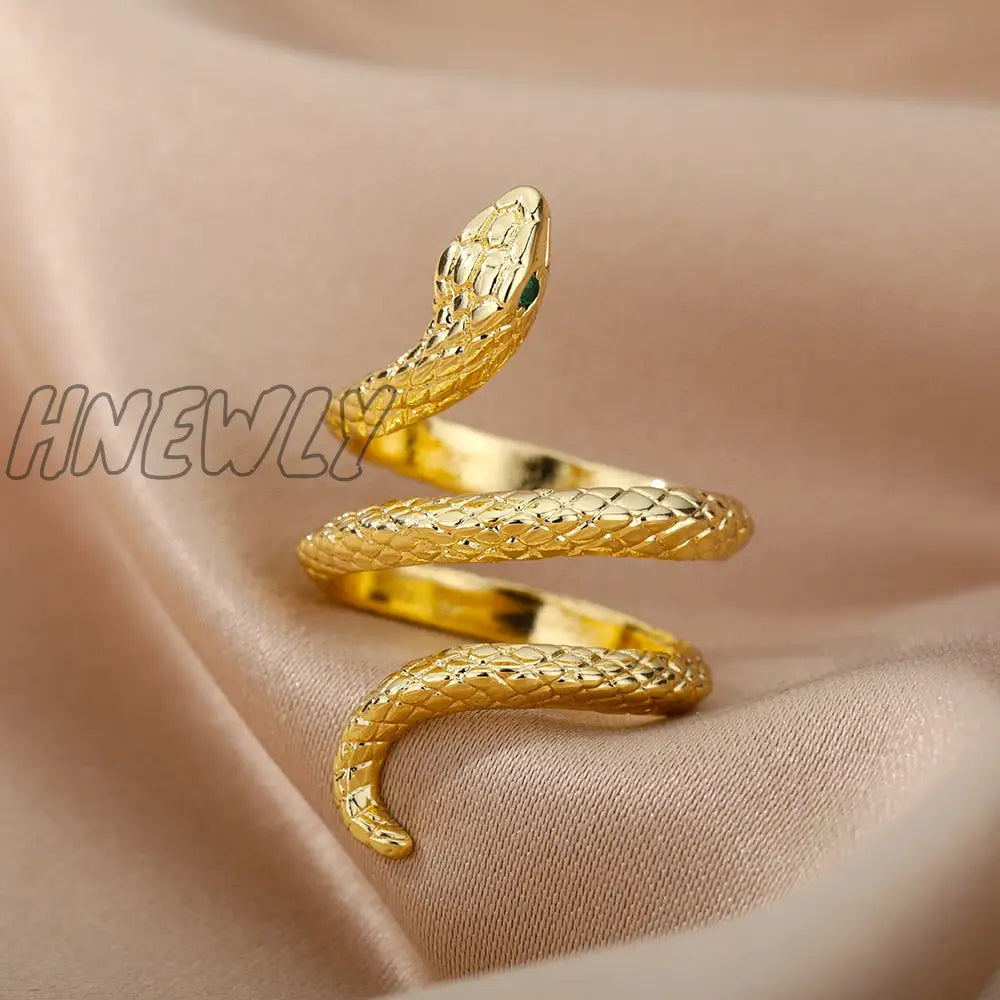 Snake Rings For Women Men Punk Hip Hop Open Adjustable Gold Plated Ring Stainless Steel Zircon