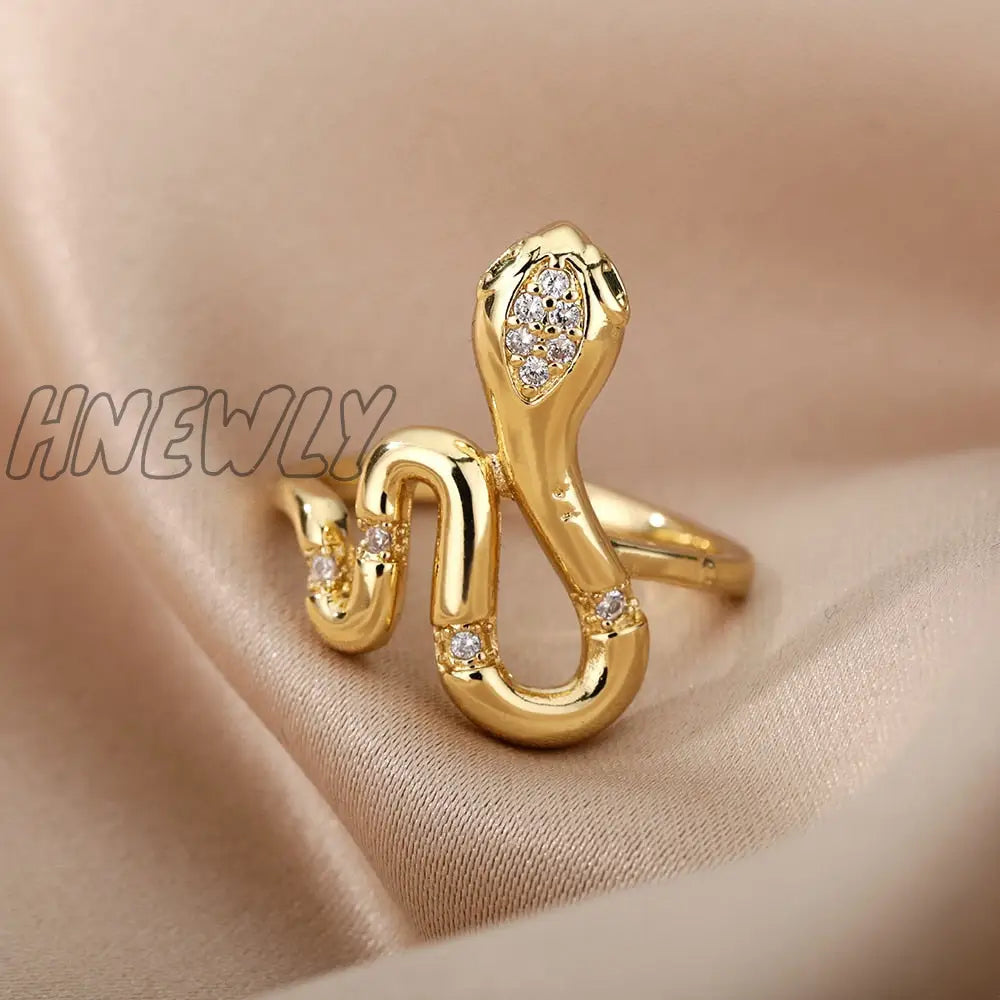 Snake Rings For Women Men Punk Hip Hop Open Adjustable Gold Plated Ring Stainless Steel Zircon