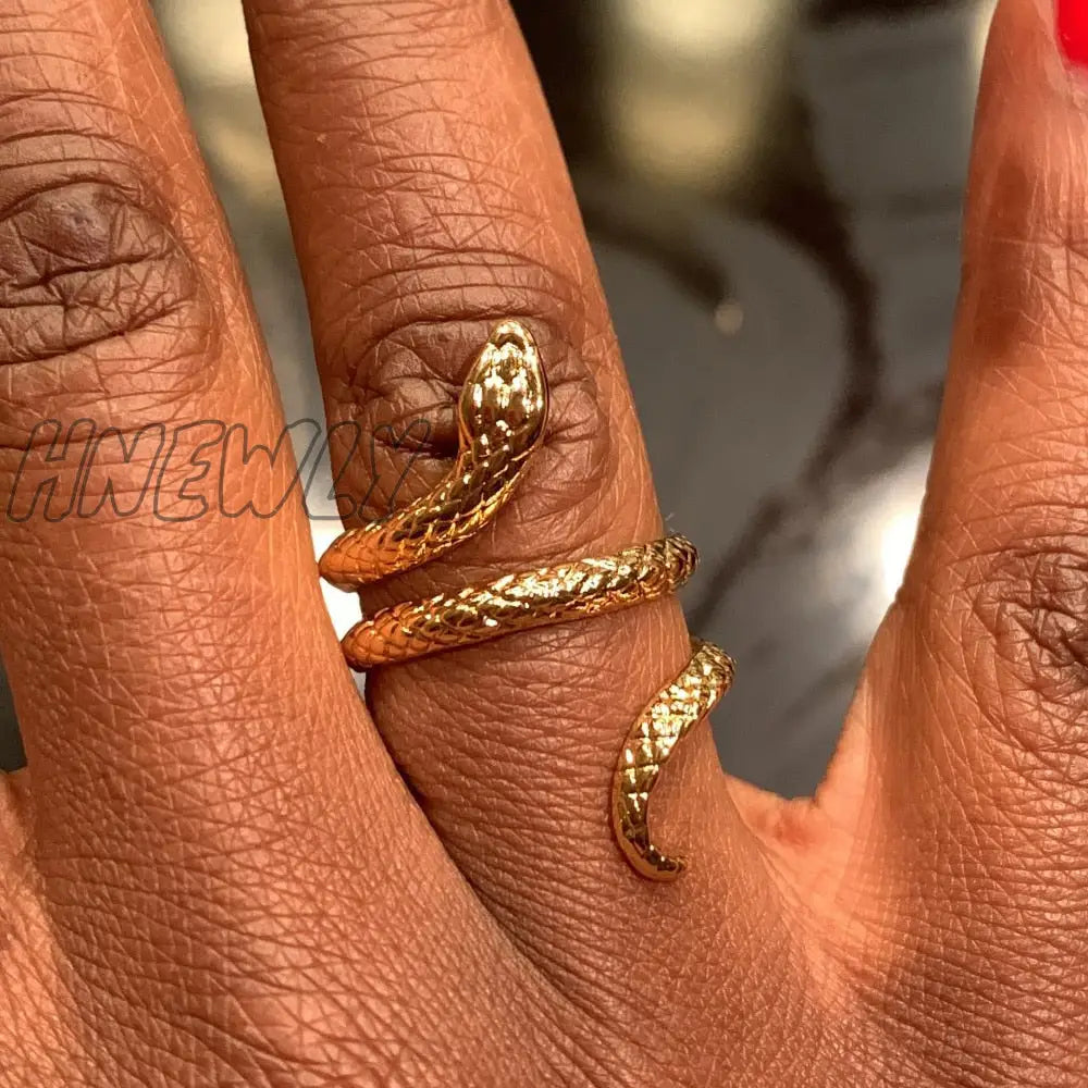 Snake Rings For Women Men Punk Hip Hop Open Adjustable Gold Plated Ring Stainless Steel Zircon