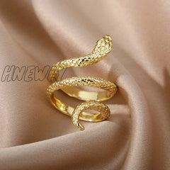 Snake Rings For Women Men Punk Hip Hop Open Adjustable Gold Plated Ring Stainless Steel Zircon