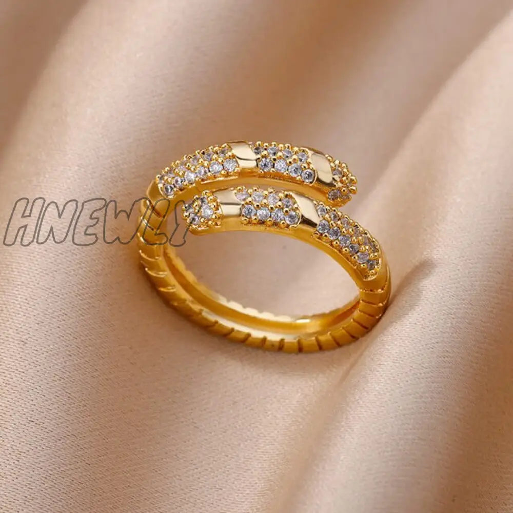 Snake Rings For Women Men Punk Hip Hop Open Adjustable Gold Plated Ring Stainless Steel Zircon