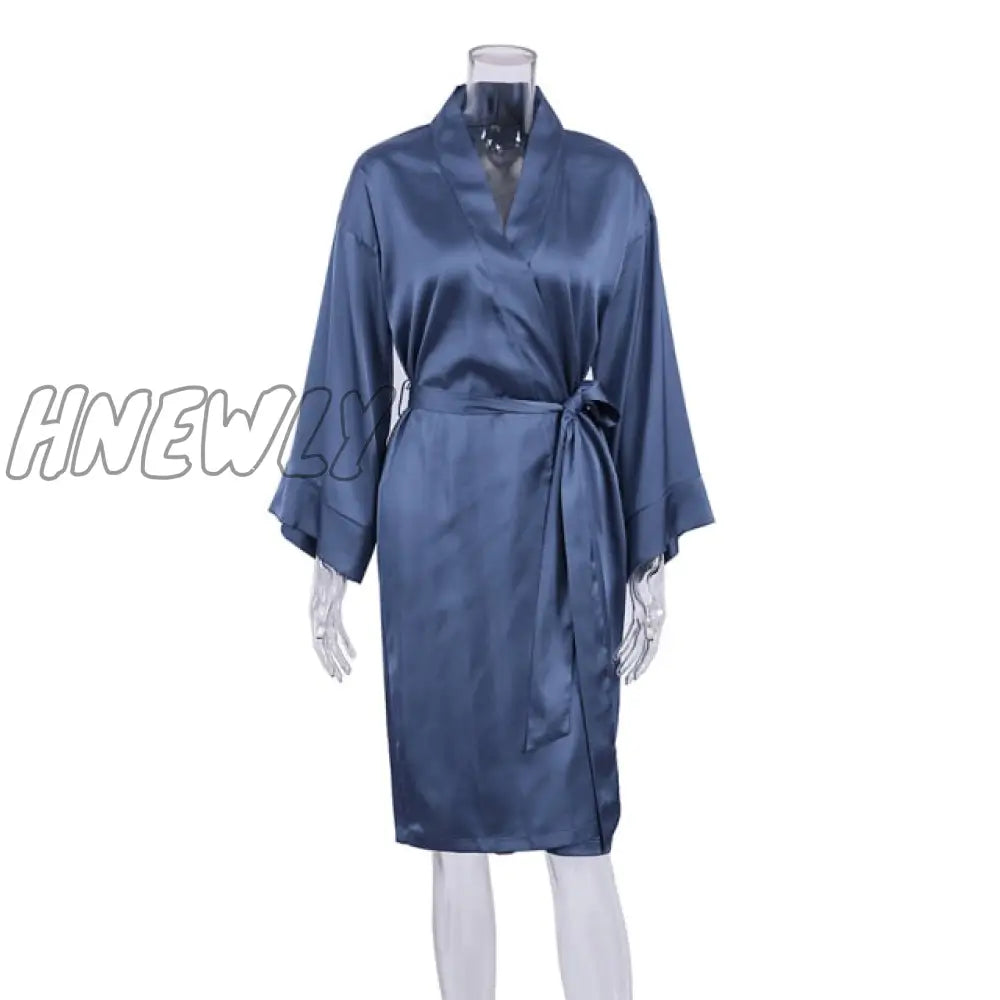 Solid Color Sleepwear Loose Flare Home Pants Three Quarter Sleeve Satin Robe Sets Bathrobe For