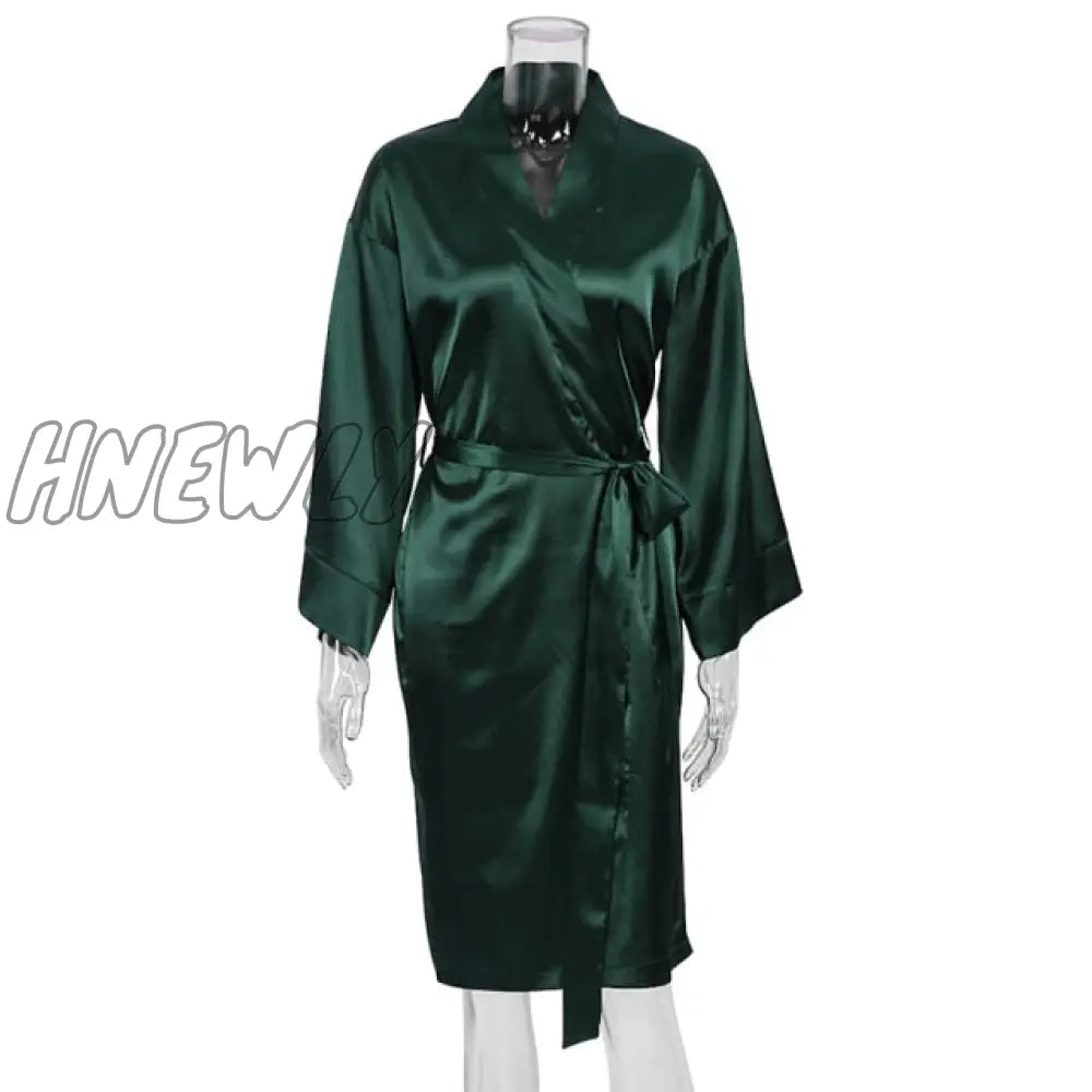 Solid Color Sleepwear Loose Flare Home Pants Three Quarter Sleeve Satin Robe Sets Bathrobe For