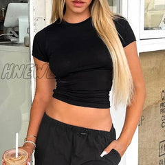 Spring New Short Sleeve T-Shirt Women Solid Simple Casual Soft All-Match Hot Basic Crop Tops Tees