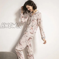 Starry Sky And Floral Printed Women Pajamas Set Comfort Cotton Satin Full Sleeve Homewear Ladies