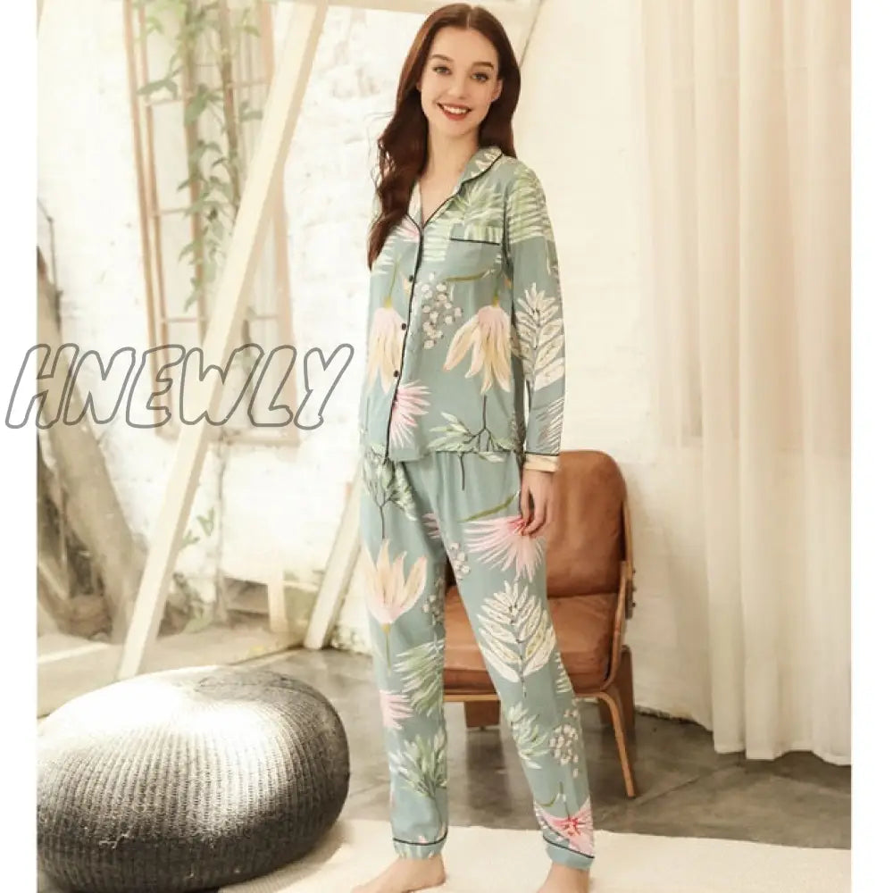 Starry Sky And Floral Printed Women Pajamas Set Comfort Cotton Satin Full Sleeve Homewear Ladies