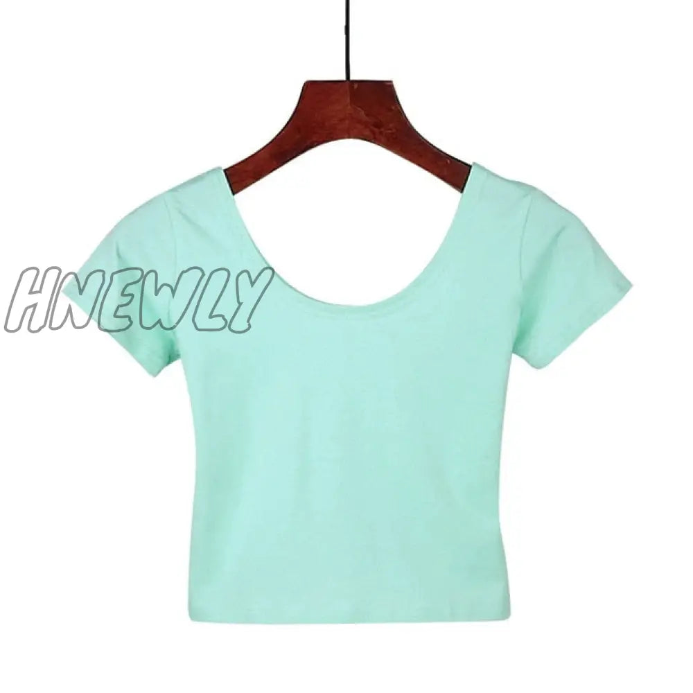 Stretch Women High Quality Sexy U Neck Crop Top 1Pc Girls Short Sleeve Female Fashion Best Sell