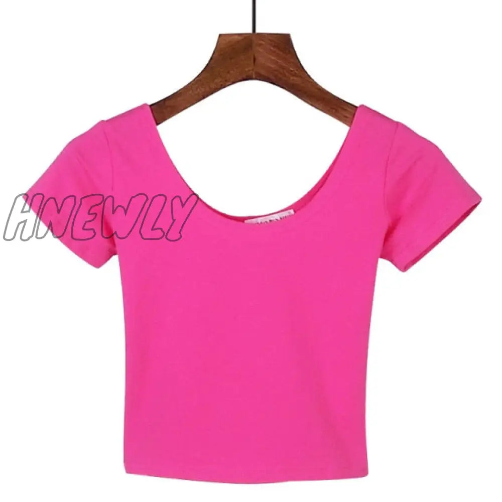 Stretch Women High Quality Sexy U Neck Crop Top 1Pc Girls Short Sleeve Female Fashion Best Sell