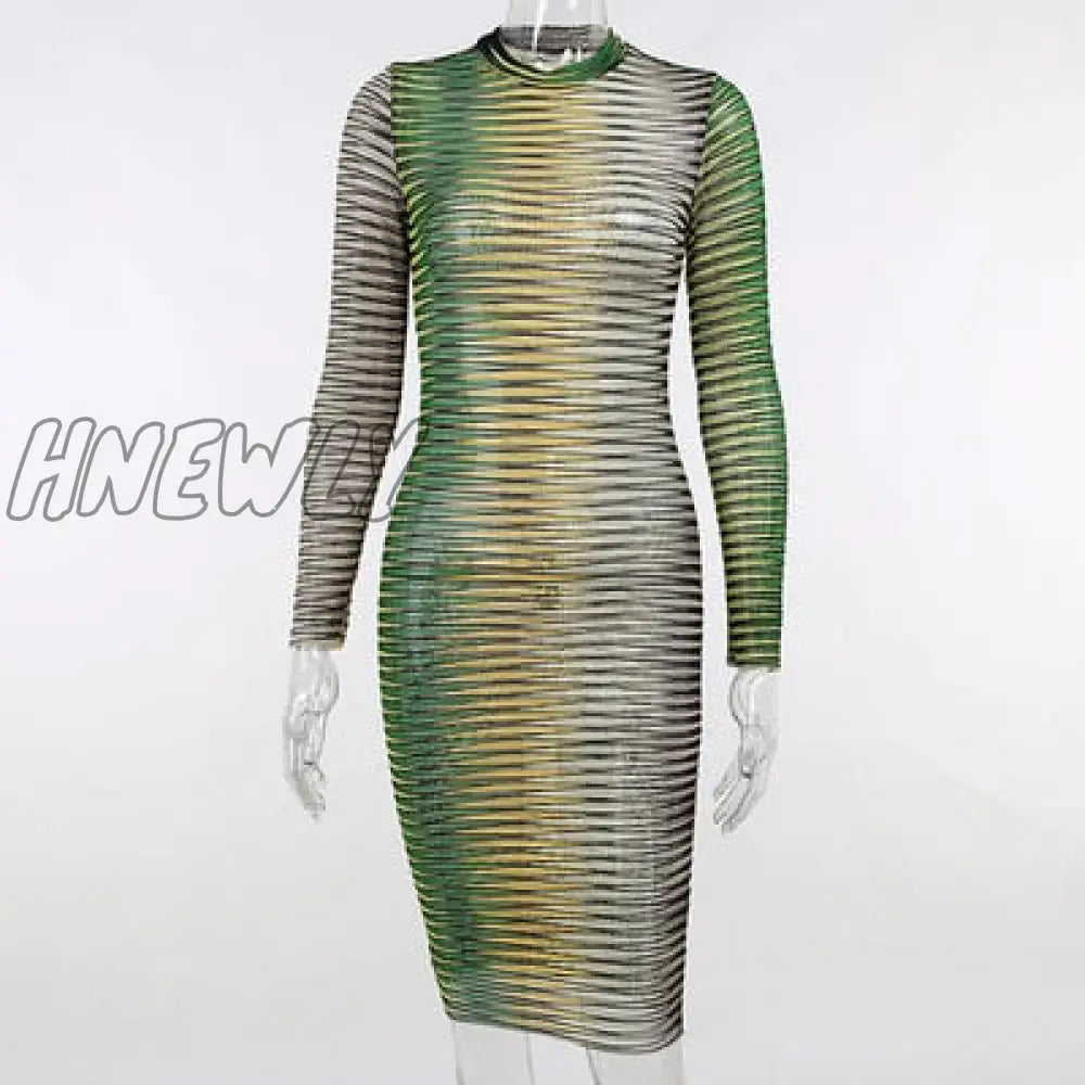 Stripe Mesh Bodycon Vest Dress Women High Street Clothing Lady Birthday Party Wear Summer Sexy