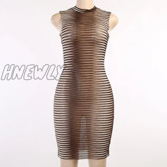 Stripe Mesh Bodycon Vest Dress Women High Street Clothing Lady Birthday Party Wear Summer Sexy