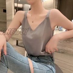 Summer Chiffon Women Tops Camis Sexy Halter Top Woman Sleeveless Solid Tank Female V - Neck