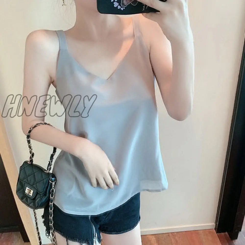 Summer Chiffon Women Tops Camis Sexy Halter Top Woman Sleeveless Solid Tank Female V - Neck