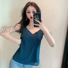 Summer Chiffon Women Tops Camis Sexy Halter Top Woman Sleeveless Solid Tank Female V - Neck