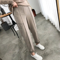 Thicken Women Pencil Pants Spring Winter Plus Size Ol Style Wool Female Work Suit Pant Loose