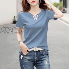 V Neck 100% Cotton T Shirt Woman Spring Fashion Long Sleeve Women’s T - Shirt Loose Korean Style