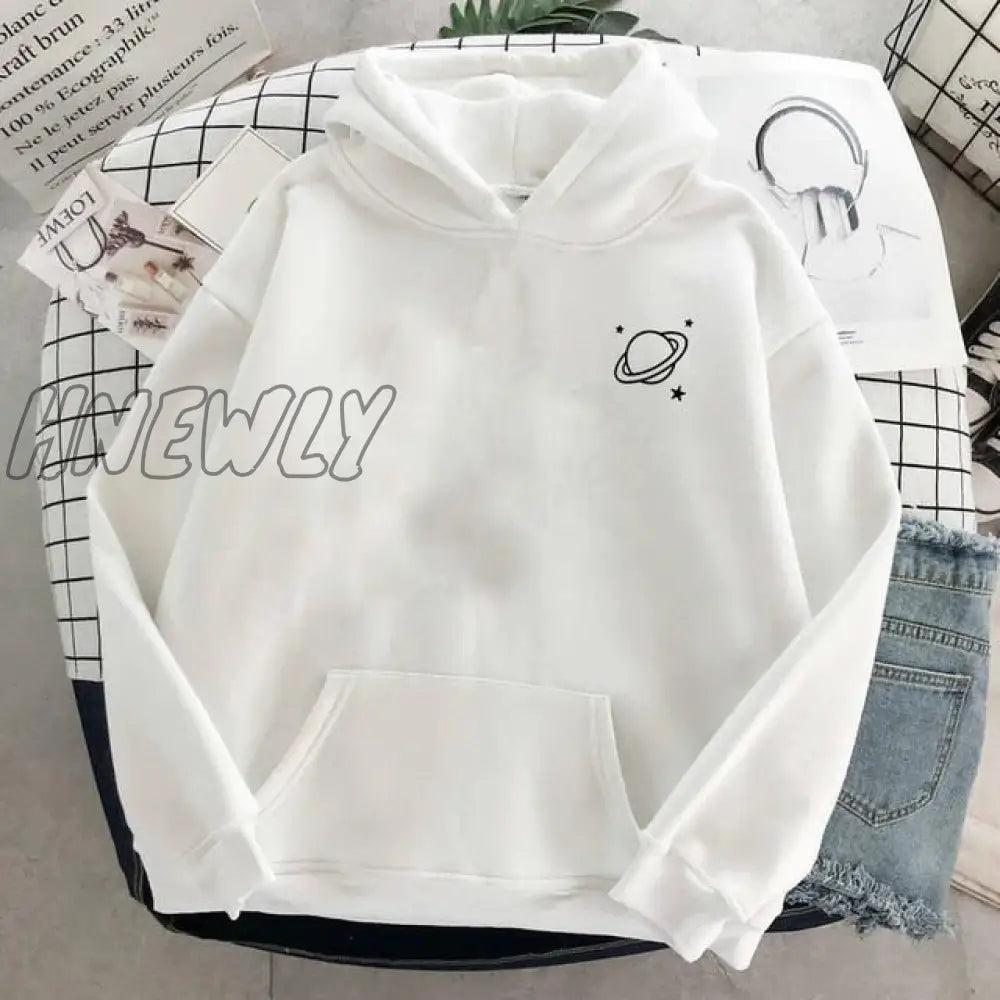 Velvet Winter Women’s Cute Saturn Printing Hooded Female Thicken Warm Hoodies Lady Autumn Tops