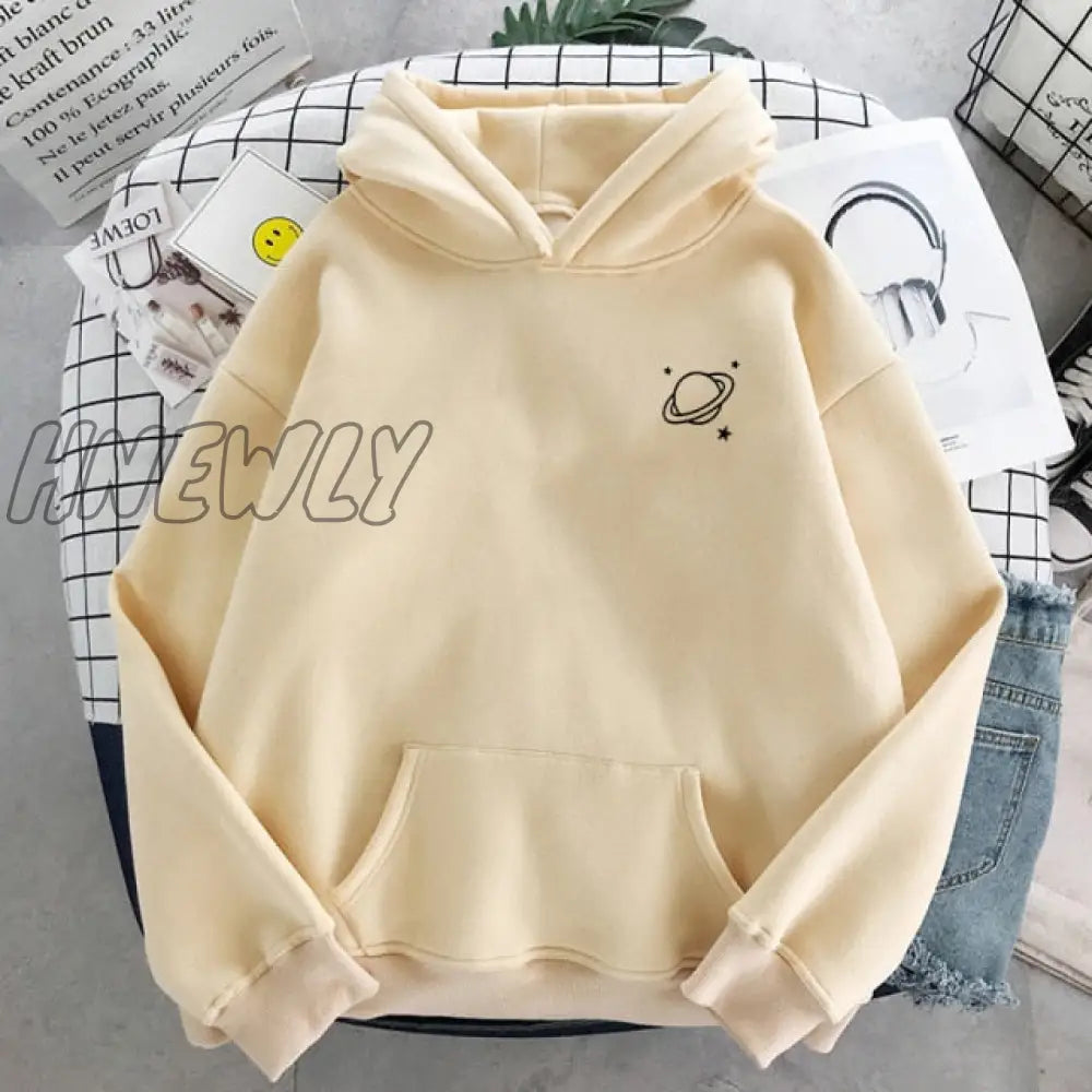 Velvet Winter Women’s Cute Saturn Printing Hooded Female Thicken Warm Hoodies Lady Autumn Tops