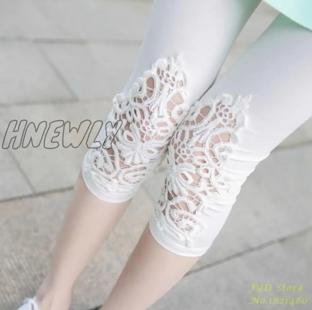 Viianles Lace Fashion Women Summer Leggings Skinny Stretch Cropped Capris Pants 3/4 Length Trousers