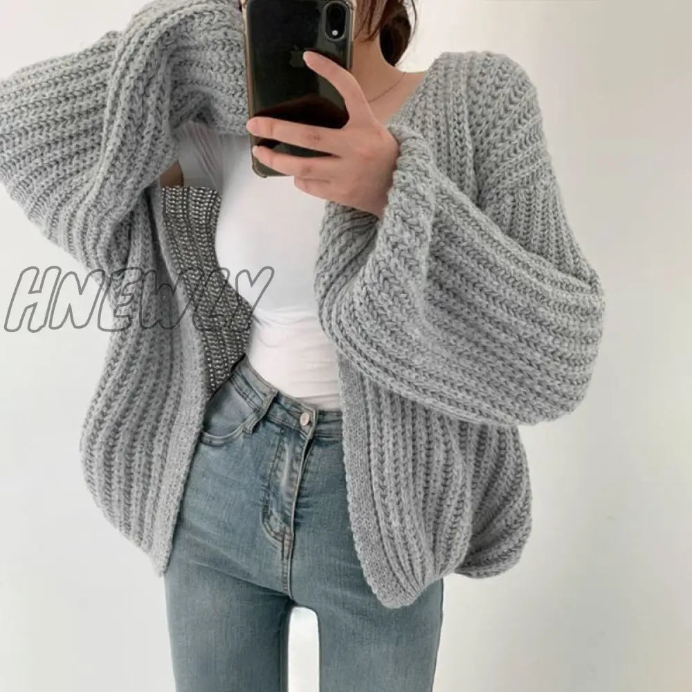 Vintage Harajuku Lantern Sleeve Women Cardigan Sweater Casual Korean Fall Streetwear Tops Coat Chic