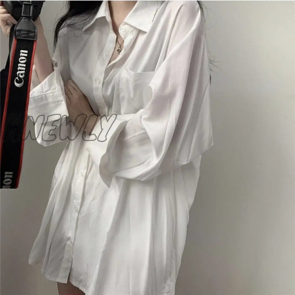 White Sun Protection Shirt Women’s Summer Mid-Length Loose Long Sleeve Korean Series Top Early