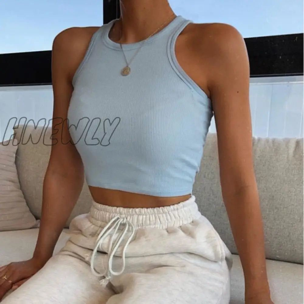 White Tank Top Women Summer Sexy Crop Top Femme Casual Fitness Short Black Vest Off Shoulder