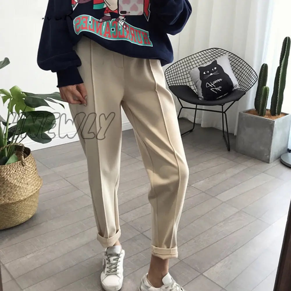 Winter Thicken Pencil Pants Women Warm Wool Loose High Waist Trousers Female Casual Ankle - Length