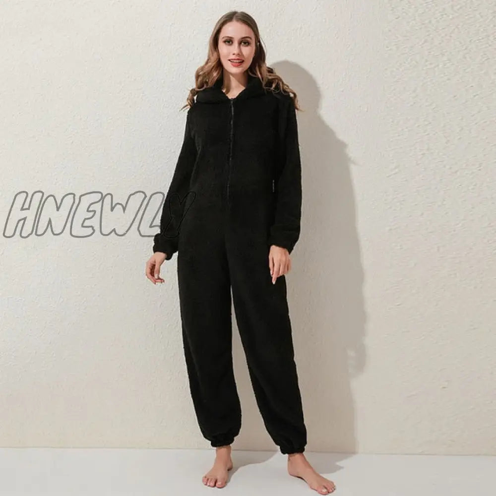 Winter Warm Pyjamas Women Onesies Fluffy Fleece Jumpsuits Sleepwear Overall Hood Sets Pajamas For