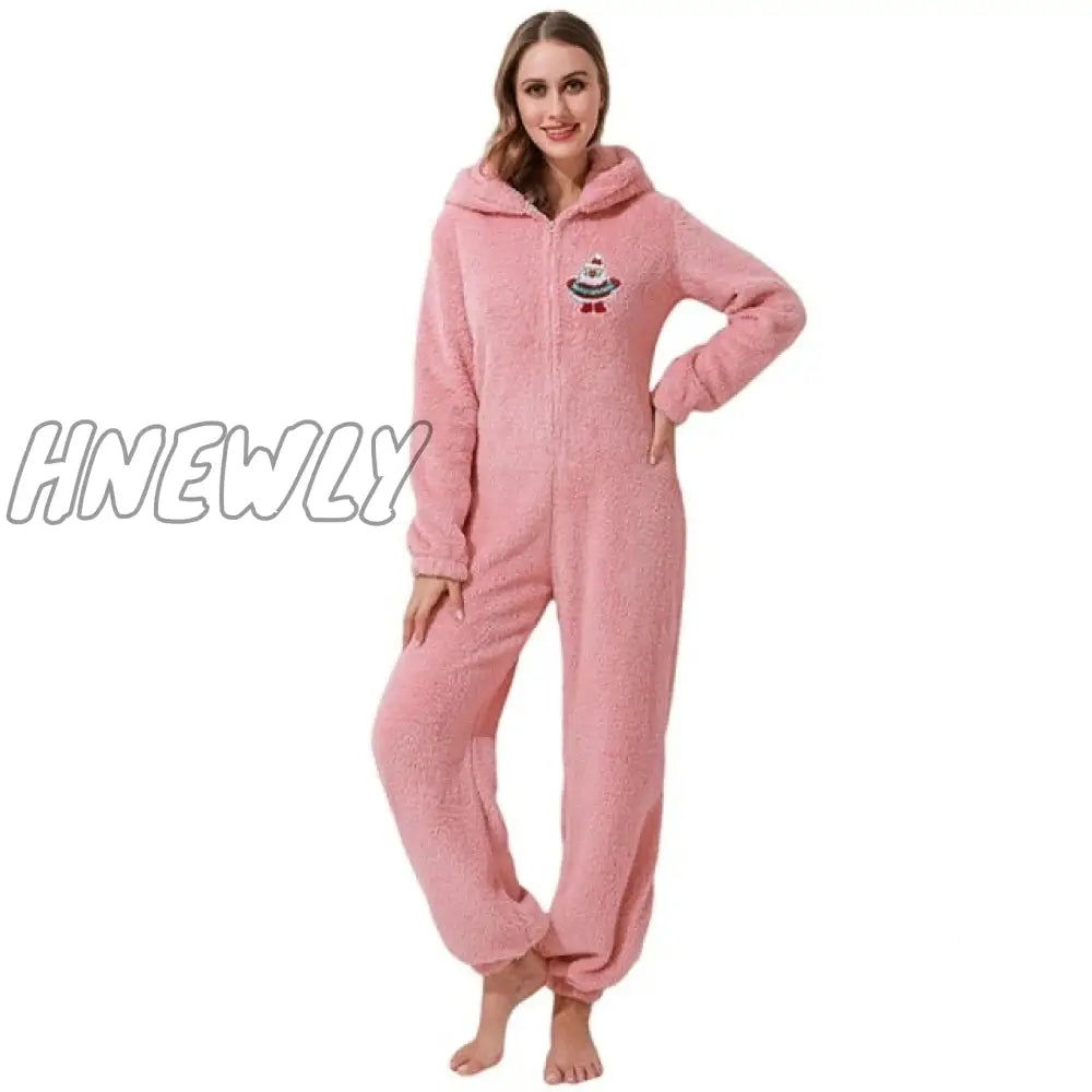 Winter Warm Pyjamas Women Onesies Fluffy Fleece Jumpsuits Sleepwear Overall Hood Sets Pajamas For