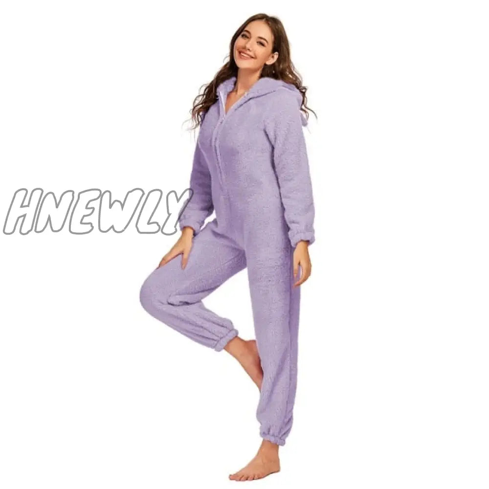 Winter Warm Pyjamas Women Onesies Fluffy Fleece Jumpsuits Sleepwear Overall Hood Sets Pajamas For