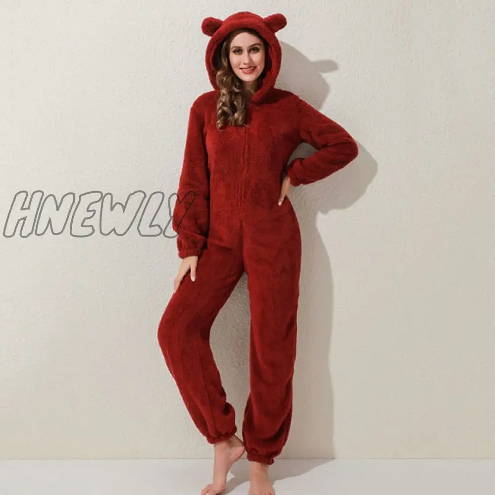 Winter Warm Pyjamas Women Onesies Fluffy Fleece Jumpsuits Sleepwear Overall Hood Sets Pajamas For