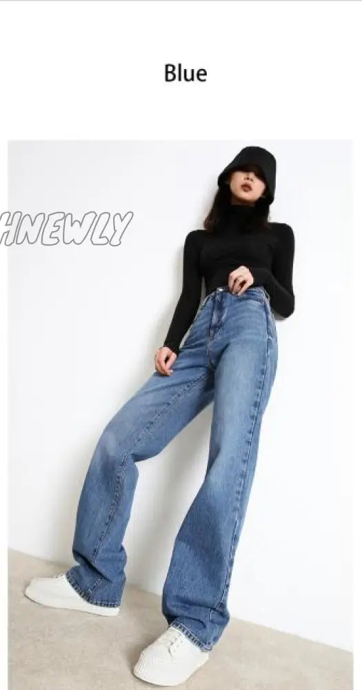 Woman Jeans New Fashion Straight Pants High Waist Casual Mom Baggy Jean Female Full Length Loose