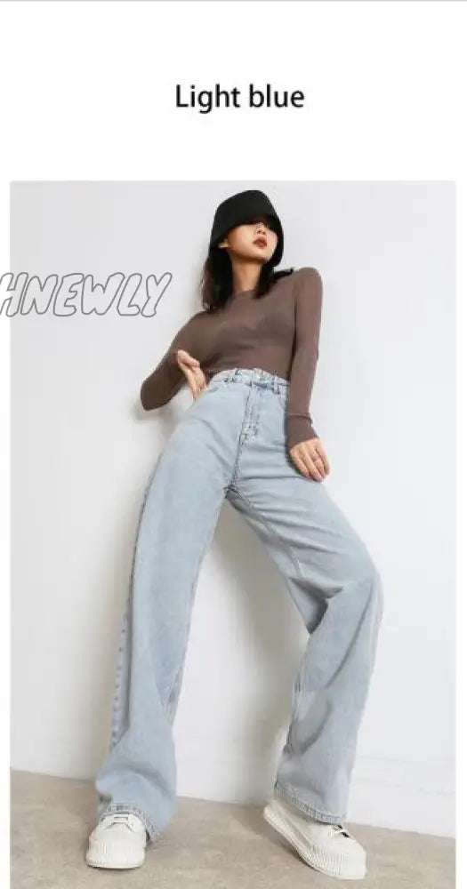 Woman Jeans New Fashion Straight Pants High Waist Casual Mom Baggy Jean Female Full Length Loose