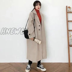 Woman Long Coat Fashion Korean Preppy Style Retro Versatile Windbreaker Casual Warm Woolen Oversize