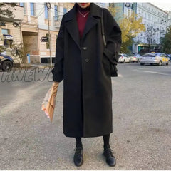 Woman Long Coat Fashion Korean Preppy Style Retro Versatile Windbreaker Casual Warm Woolen Oversize