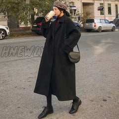 Woman Long Coat Fashion Korean Preppy Style Retro Versatile Windbreaker Casual Warm Woolen Oversize