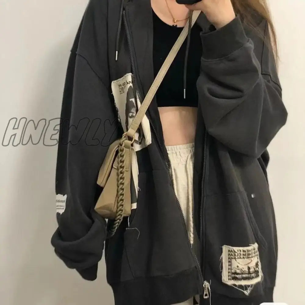 Women Alt Punk Hoodie Zip Up Grunge Aesthetic Jacket Vintage Streetshirt Harajuku Sweatshirts