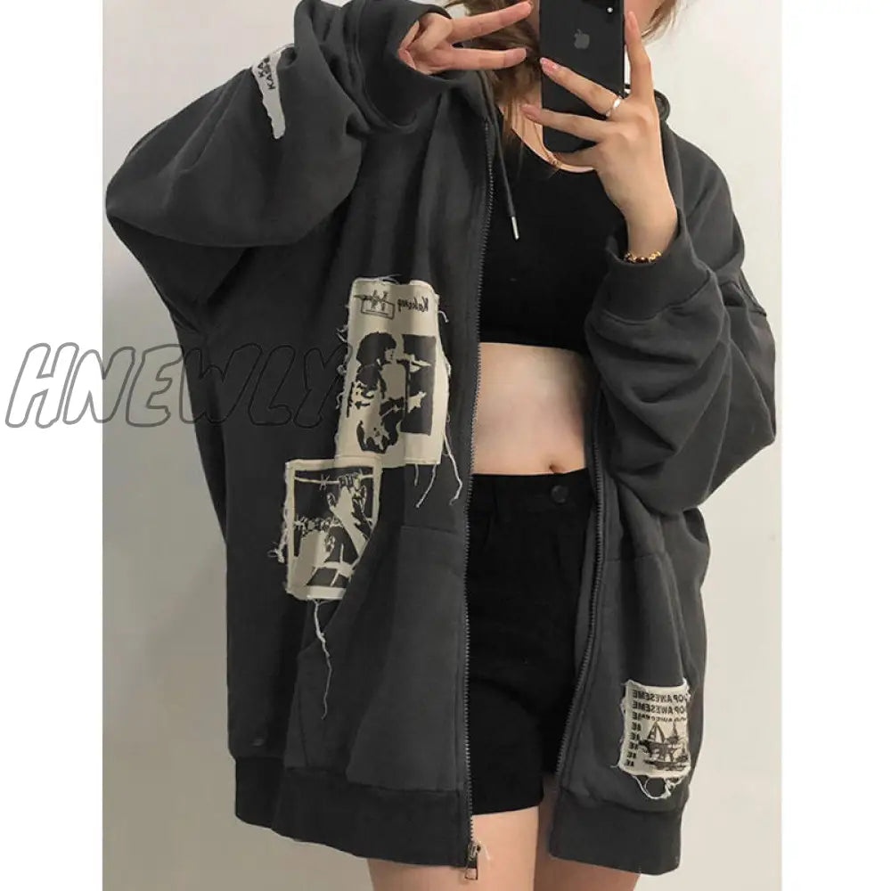 Women Alt Punk Hoodie Zip Up Grunge Aesthetic Jacket Vintage Streetshirt Harajuku Sweatshirts