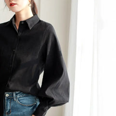 Women Blouse Vintage Turn - Down Collar Spring Autumn Lantern Sleeve Women Shirts White Tops Long