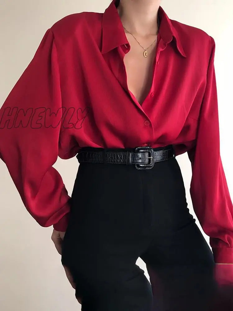 Women Button Blouses Turn Down Collar Shirts Office Lady Long Sleeve Casual Blouse Loose Ol Shirt