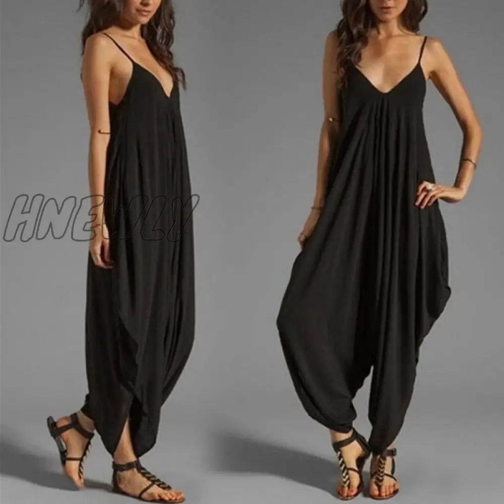 Women Casual Sleeveless Deep V Neck Jumpsuit Plus Size Summer Spaghetti Strap Rompers