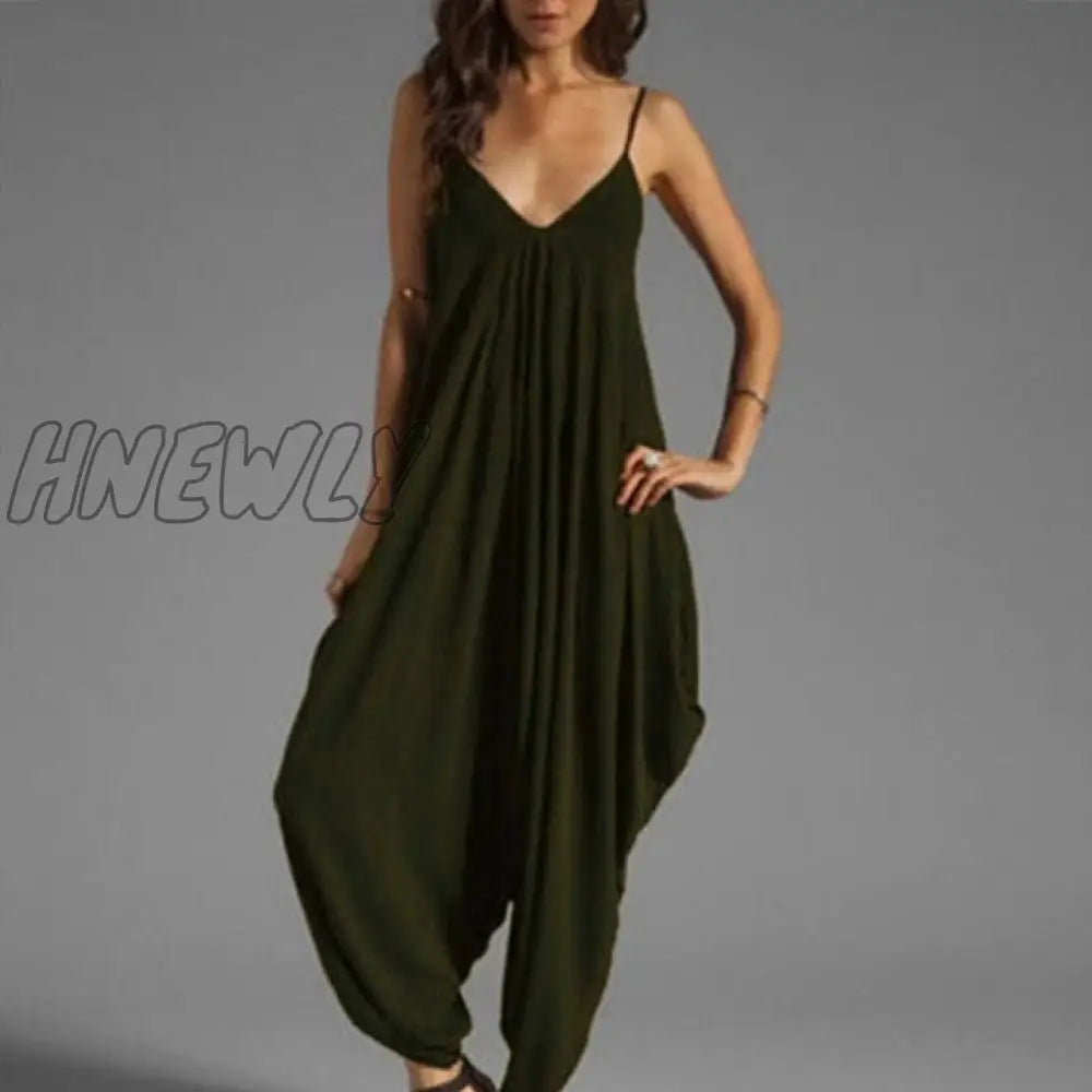 Women Casual Sleeveless Deep V Neck Jumpsuit Plus Size Summer Spaghetti Strap Rompers Green / 5Xl