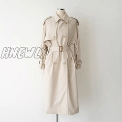 Women Double - Breasted Long Trench Coat Autumn Winter Casual Za Elegant Loose Overcoat Fashion