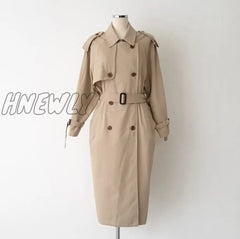 Women Double - Breasted Long Trench Coat Autumn Winter Casual Za Elegant Loose Overcoat Fashion