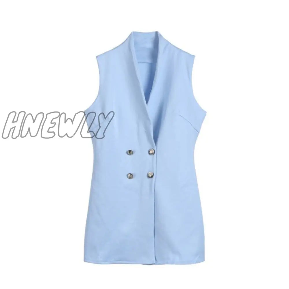 Women For Wedding Collar Blazer Double Breasted Sleeveless Dress Fashion Lady Summer High Waist