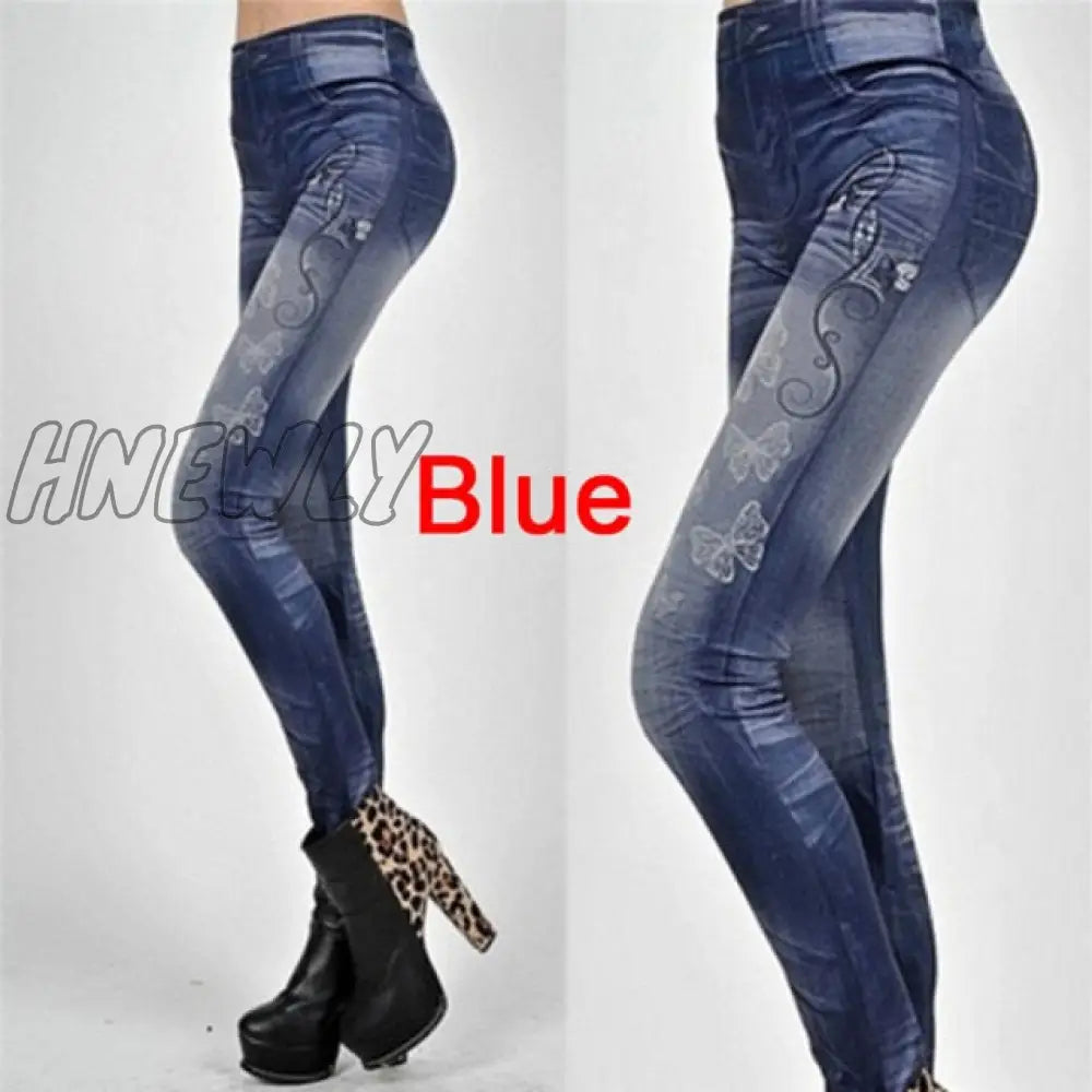 Women Leggings Denim Jeans Pants With Pocket Slim Fitness Blue Black Leggins Jt - Cw - 466 - Bl /