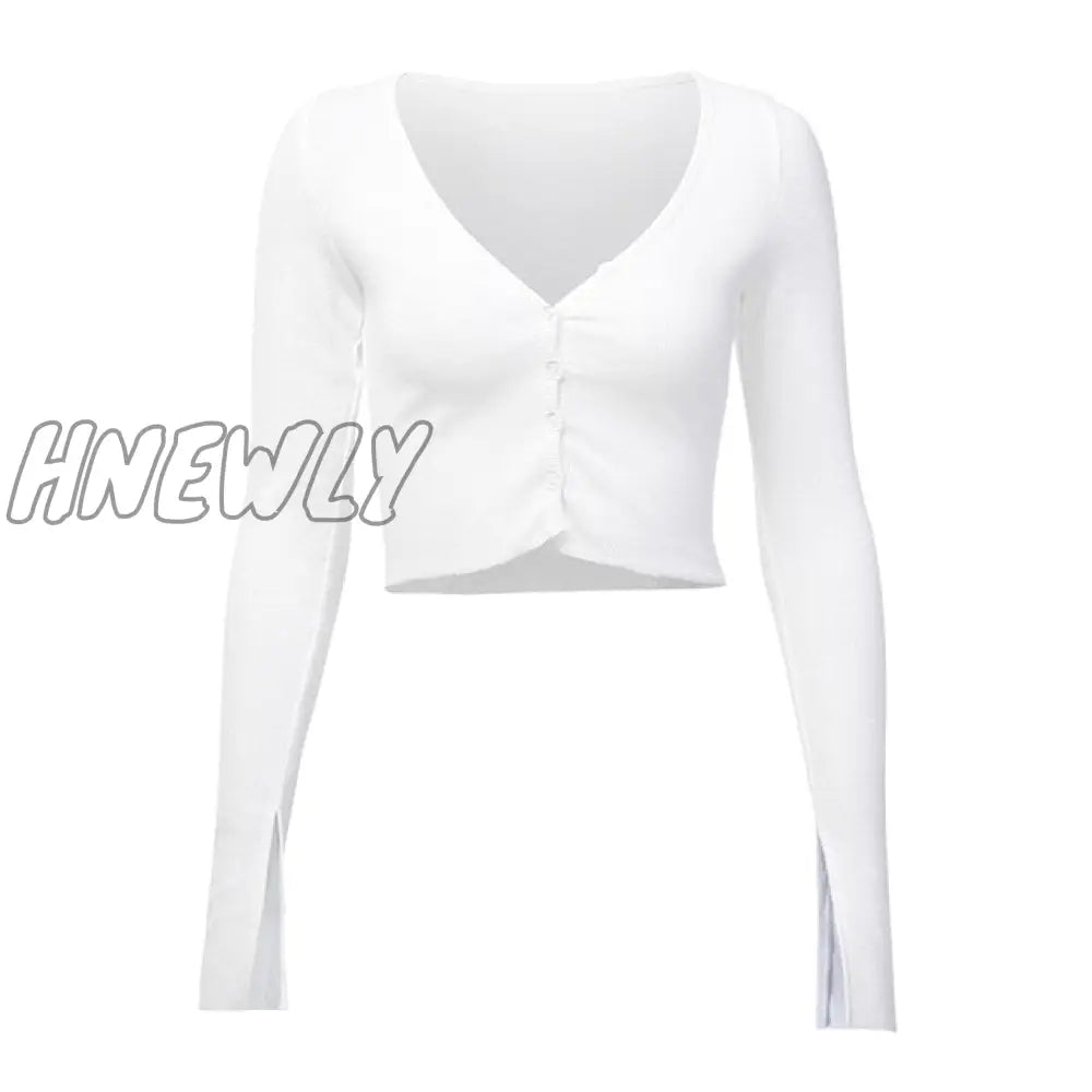 Women Long Sleeve Crop Tops Sexy Deep V Neck Basic Solid Black White Lady Casual Tshirt Off