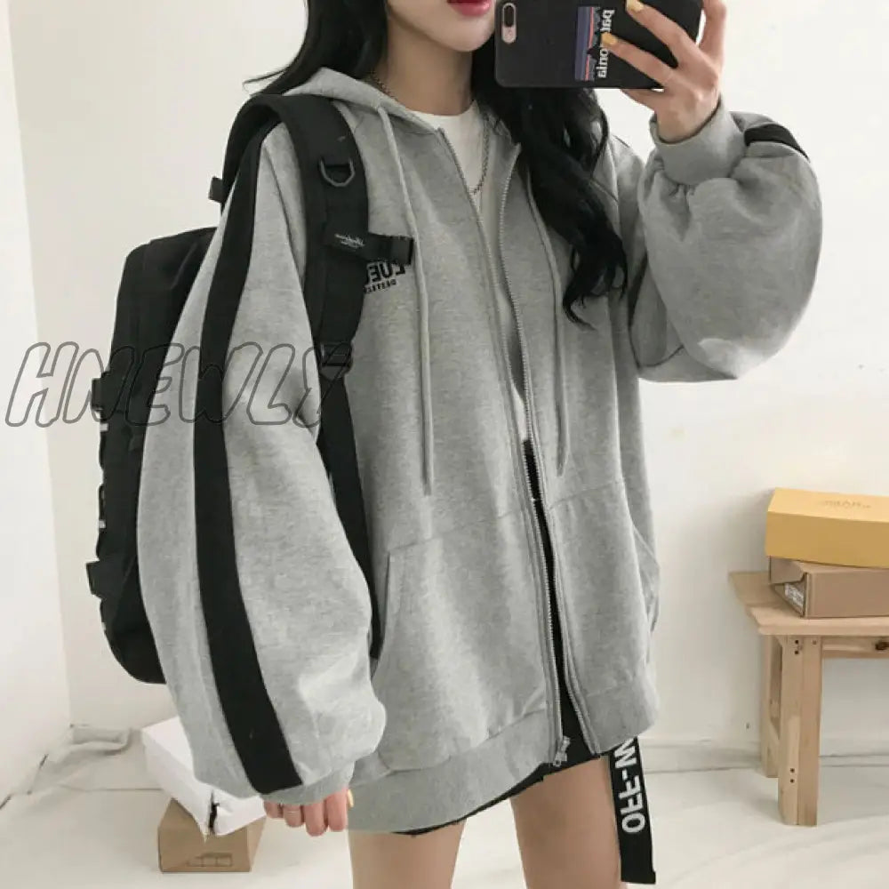 Women Oversized Hoodies Autumn Casual Solid Zipper Sweatshirts Korean Version Loose Thin Long -